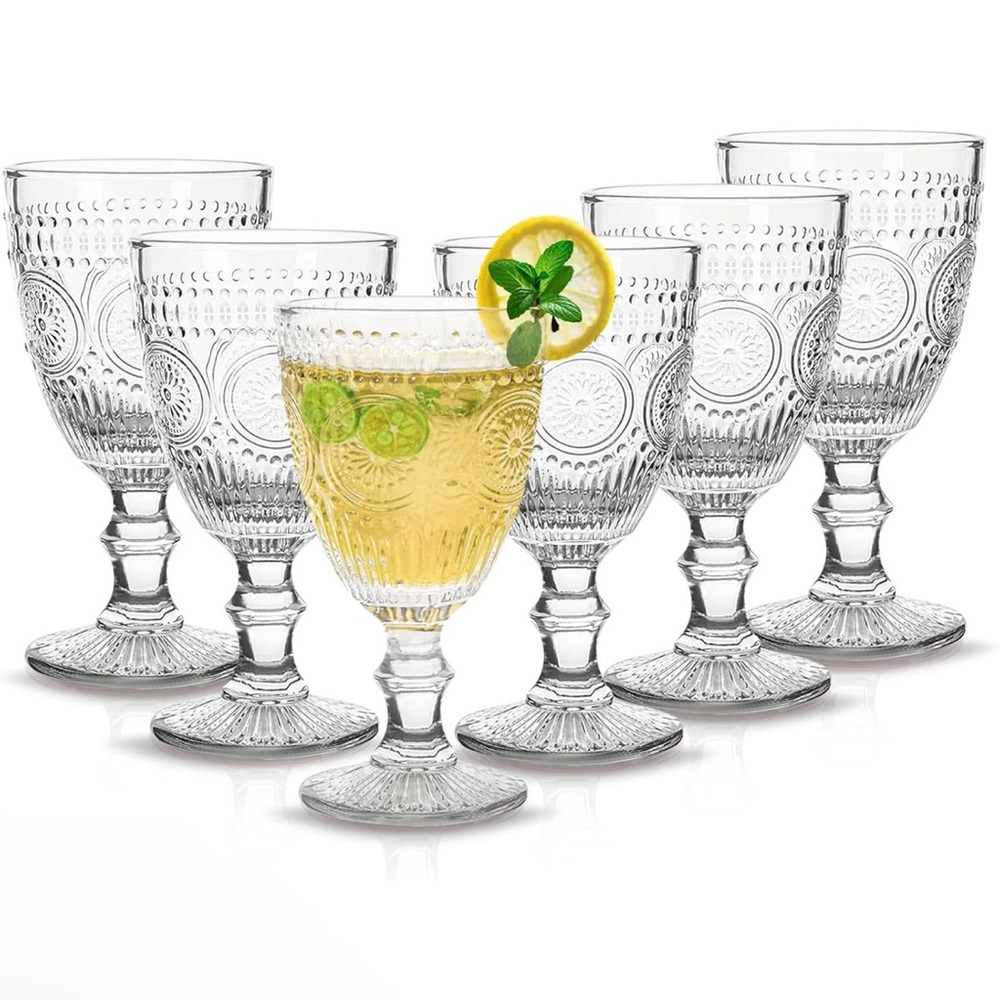 New Elegant Clear Glass Goblet Set of 6